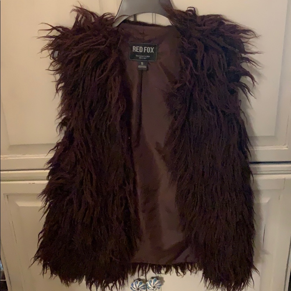 Red fox furry maroon vest